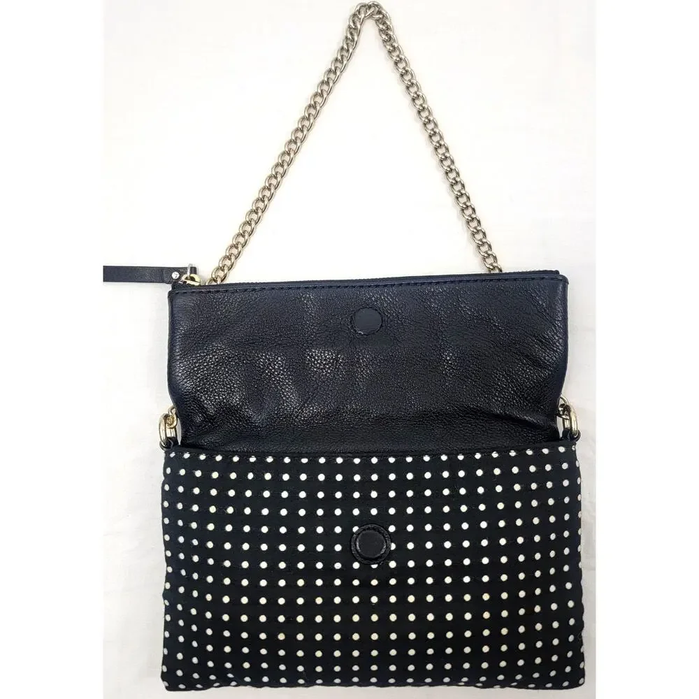 Kate Spade Polka Dot Foldover Crossbody Chain Bag Black White